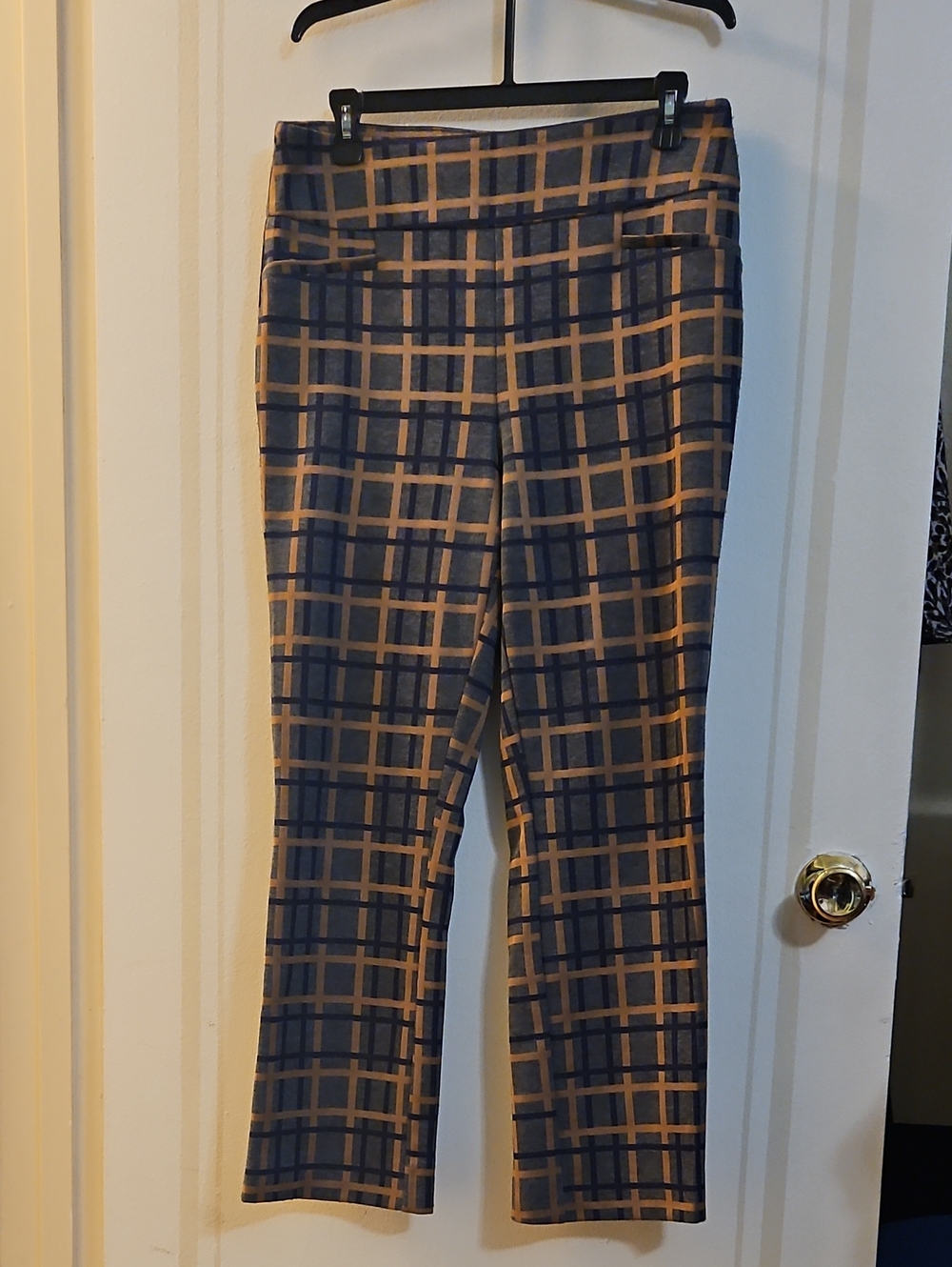 7th Avenue Navy, Grey and Camel Plaid New York & Company Pull-on Trousers